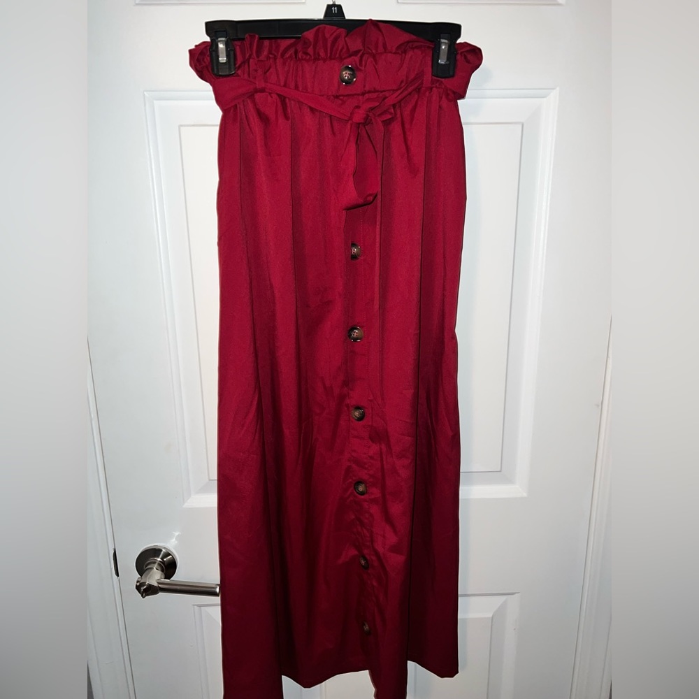 SHEIN Red Paperbag Waist Button Detail Self Belted Skirt Size Medium